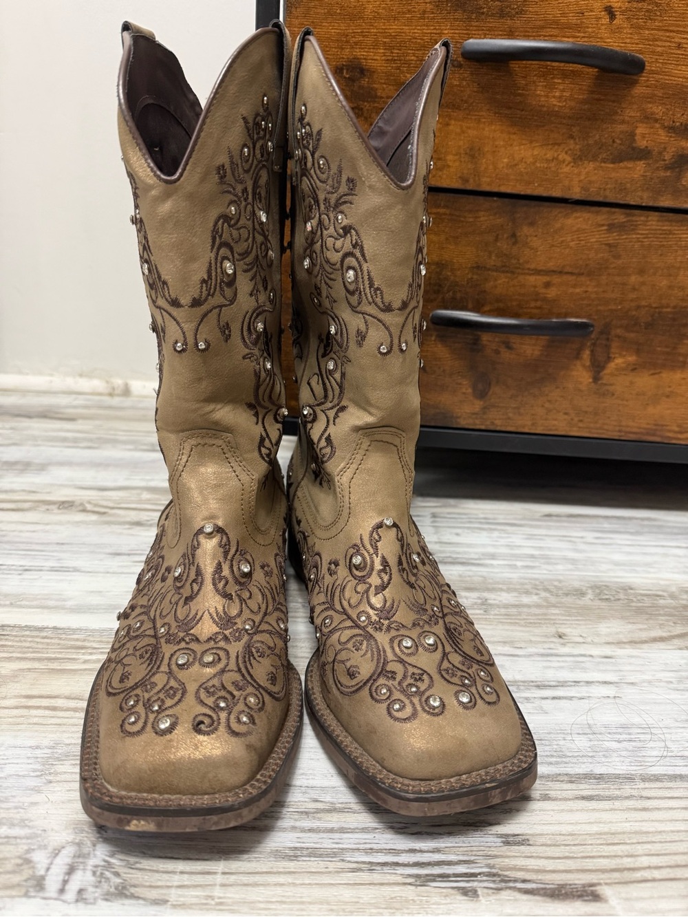 Embellished Tan Leather Western Boots